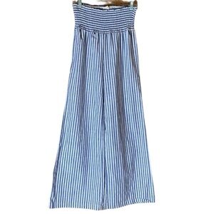 Love Tree blue and white striped strapless jumpsuit Size Large